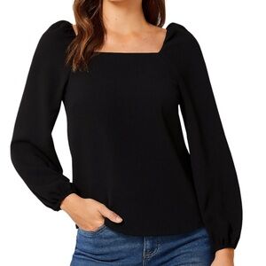 J. Crew 365 Black Crepe Square-Neck Long Sleeve Blouse Top Plus Size 14